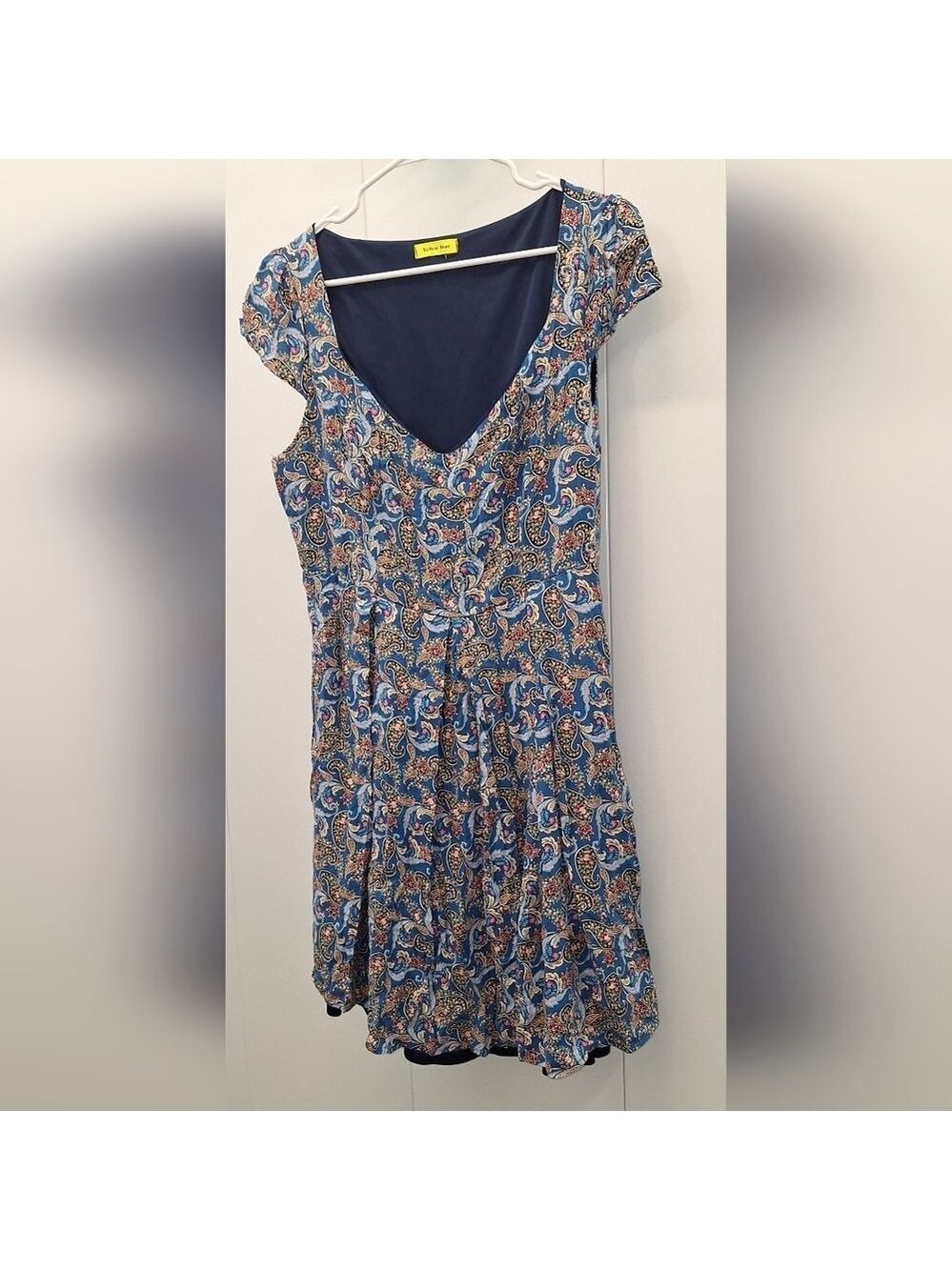 Star Brand Yellow Blue Floral Dress Capped Sleeve 1X